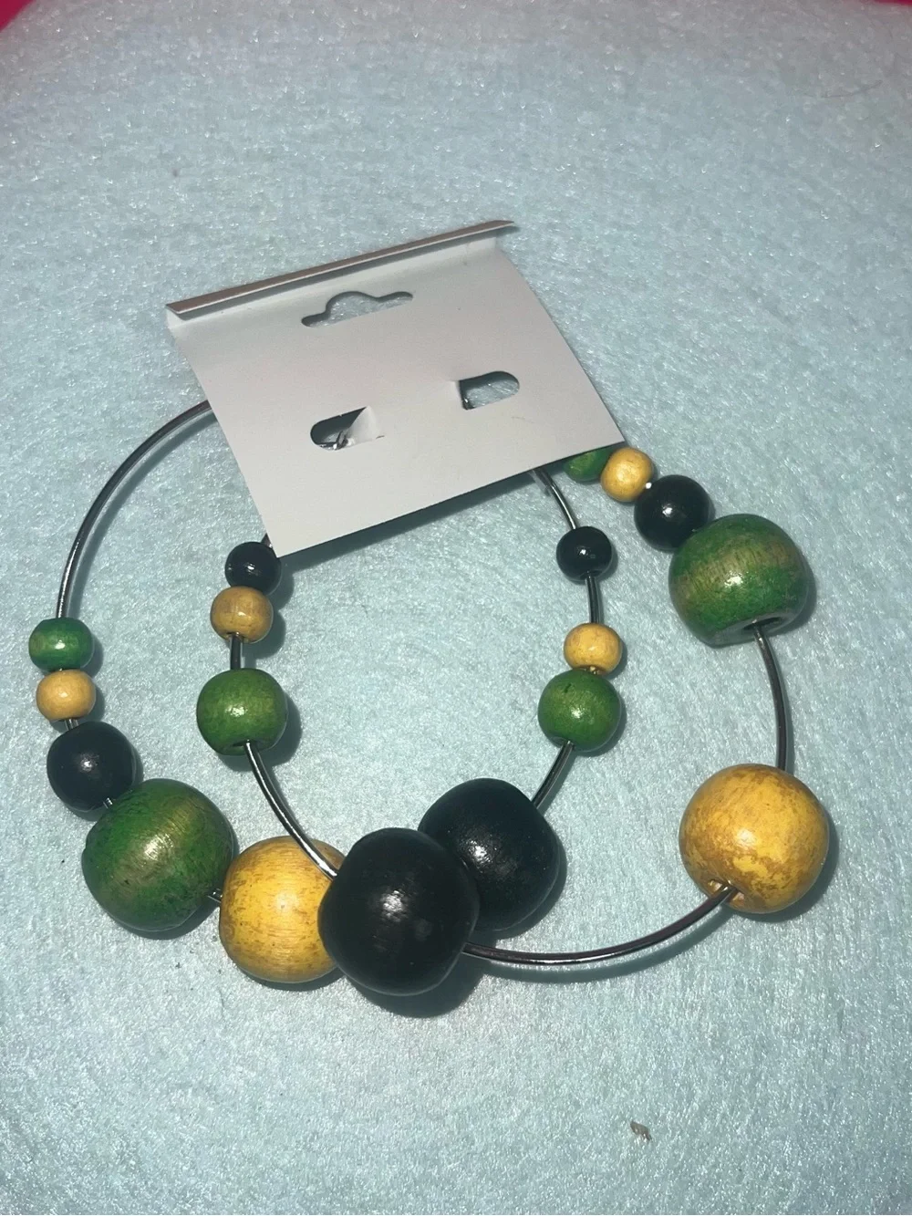 Green Black Yellow Beaded Hoop Earrings